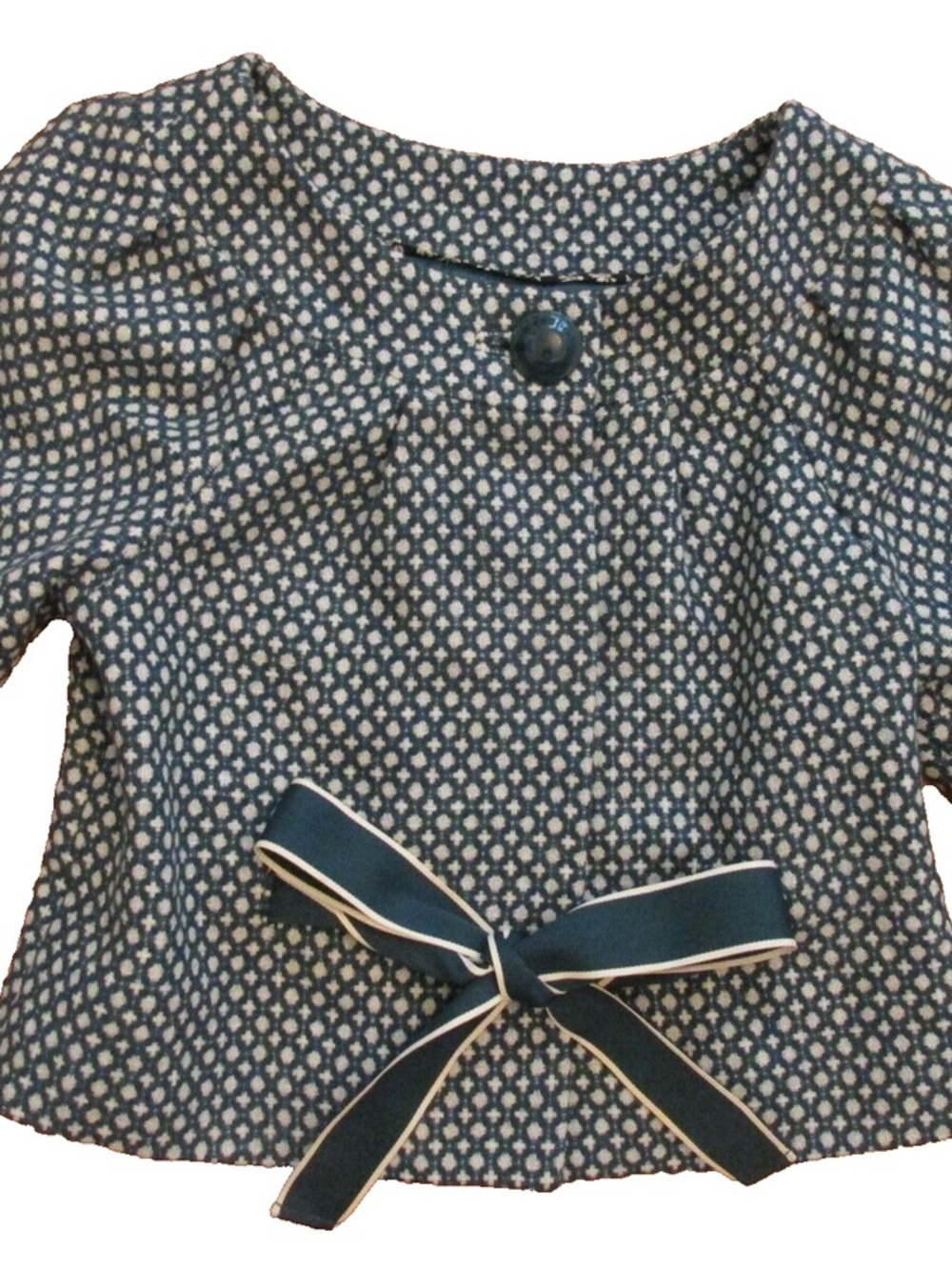 Anthropologie Elevenses Teal Patterned Bow-Front Dress